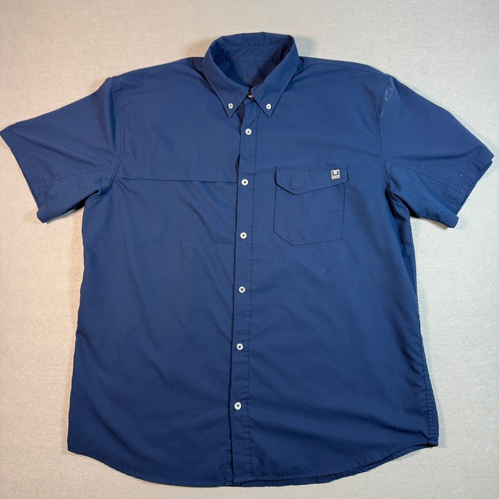 Huk Fishing Shirt Mens XXL Navy Button Down Short Sleeve Performance Hiking